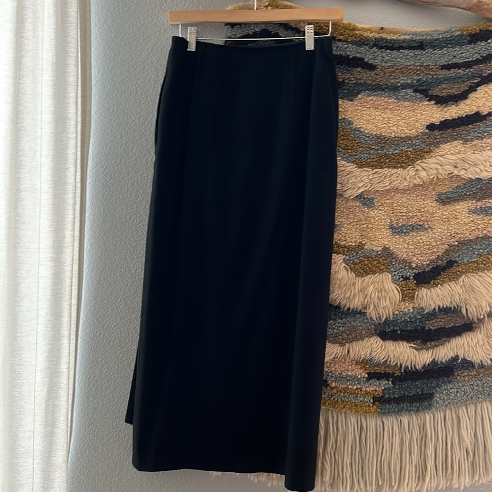 RALPH LAUREN 70s Wool Wrap Maxi Skirt Pleated Detail Asymmetrical Hem Black 10 - Picture 4 of 15
